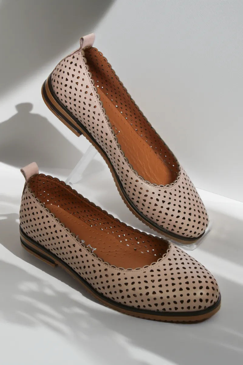 Balerini piele naturala Ediz Roz Pudra image 0