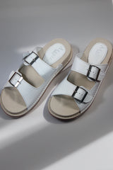 Papuci piele naturala Lucida alba