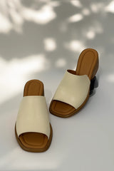 Papuci tip sandale cu toc piele naturala Viva Bej