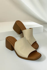 Papuci tip sandale cu toc piele naturala Viva Bej