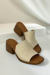 Papuci tip sandale cu toc piele naturala Viva Bej