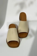 Papuci tip sandale cu toc piele naturala Viva Bej