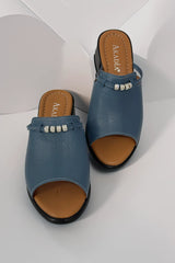 Papuci tip sandale cu toc piele naturala Viva cu accesorii Albastru