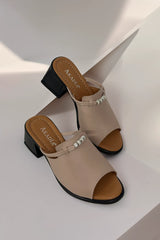 Viva genuine leather heeled sandals with Velvet accessories