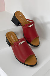 Papuci tip sandale cu toc piele naturala Viva cu accesorii Rosu