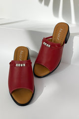 Papuci tip sandale cu toc piele naturala Viva cu accesorii Rosu