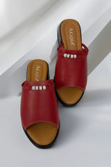 Papuci tip sandale cu toc piele naturala Viva cu accesorii Rosu