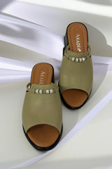 Papuci tip sandale cu toc piele naturala Viva cu accesorii Verde avocado