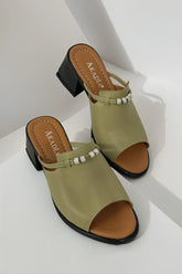 Papuci tip sandale cu toc piele naturala Viva cu accesorii Verde avocado