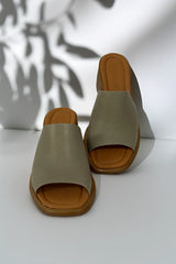 Papuci tip sandale cu toc piele naturala Viva verde inchis