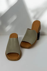 Papuci tip sandale cu toc piele naturala Viva verde inchis