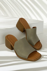 Papuci tip sandale cu toc piele naturala Viva verde inchis