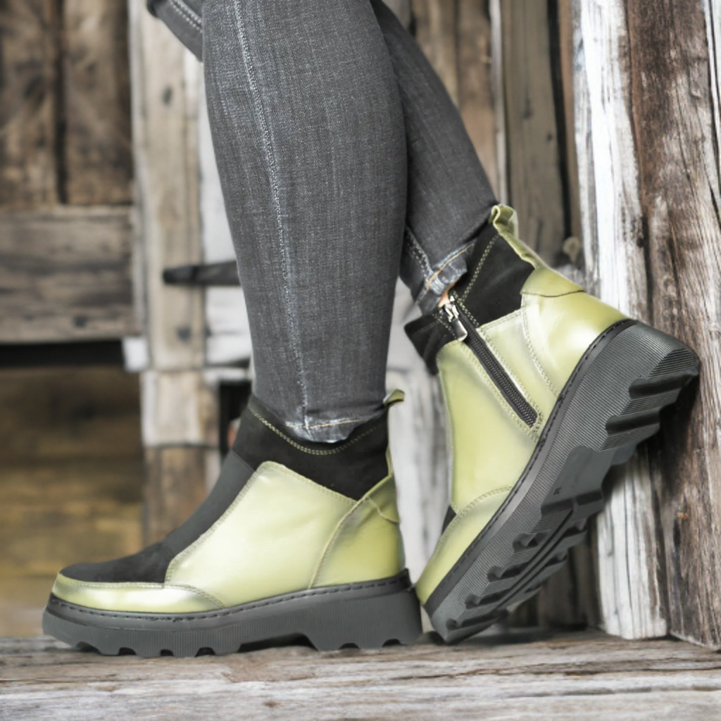 Ghete casual dama verde pistachio catifoasa din piele naturala Chelsea