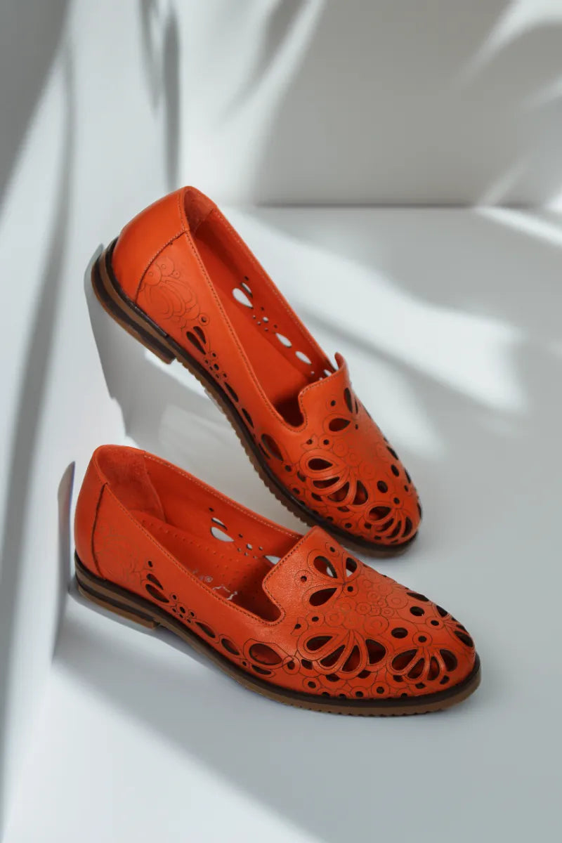Balerini piele naturala Teresa 3 Orange image 1