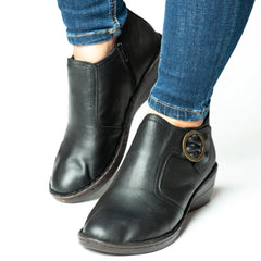 Botine comode negre din piele cu talpa ortopedica si fermoar Venice