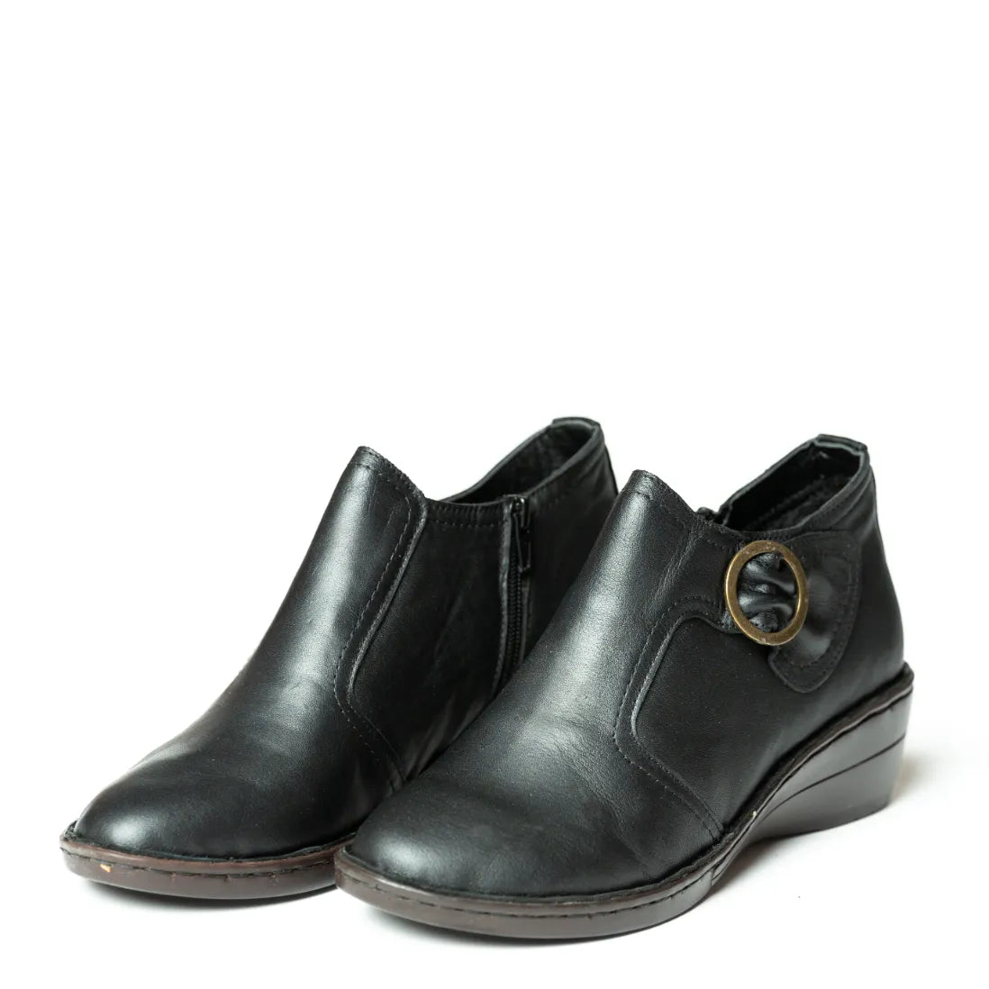 Botine comode negre din piele cu talpa ortopedica si fermoar Venice