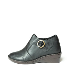 Botine comode negre din piele cu talpa ortopedica si fermoar Venice