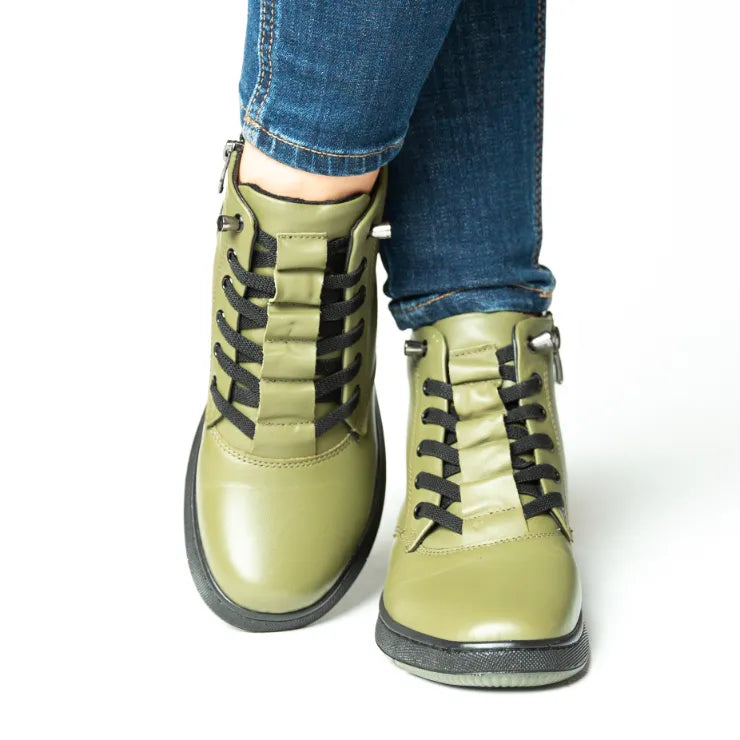 Ghete casual dama cu fermoar Verde Pistachio din piele naturala Helsinki