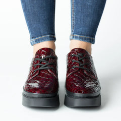 Pantofi casual dama Bordo Croco eleganta din piele naturala Tempo
