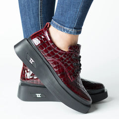 Pantofi casual dama Bordo Croco eleganta din piele naturala Tempo