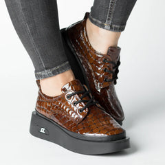 Women's casual shoes Tan Croco elegant made of natural leather Tempo