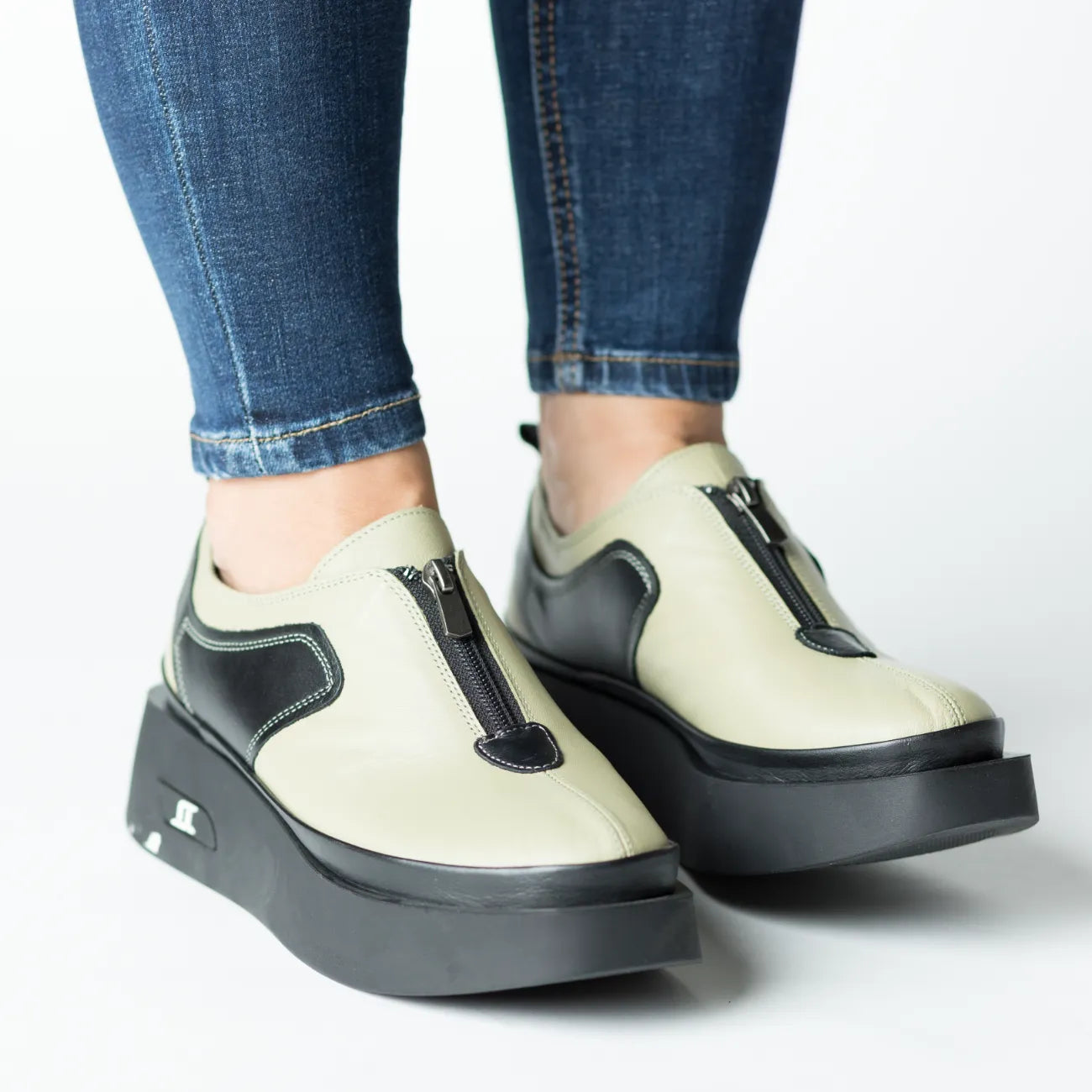 Pantofi casual dama cu fermoar Verde Fistic eleganta din piele naturala Sinergie