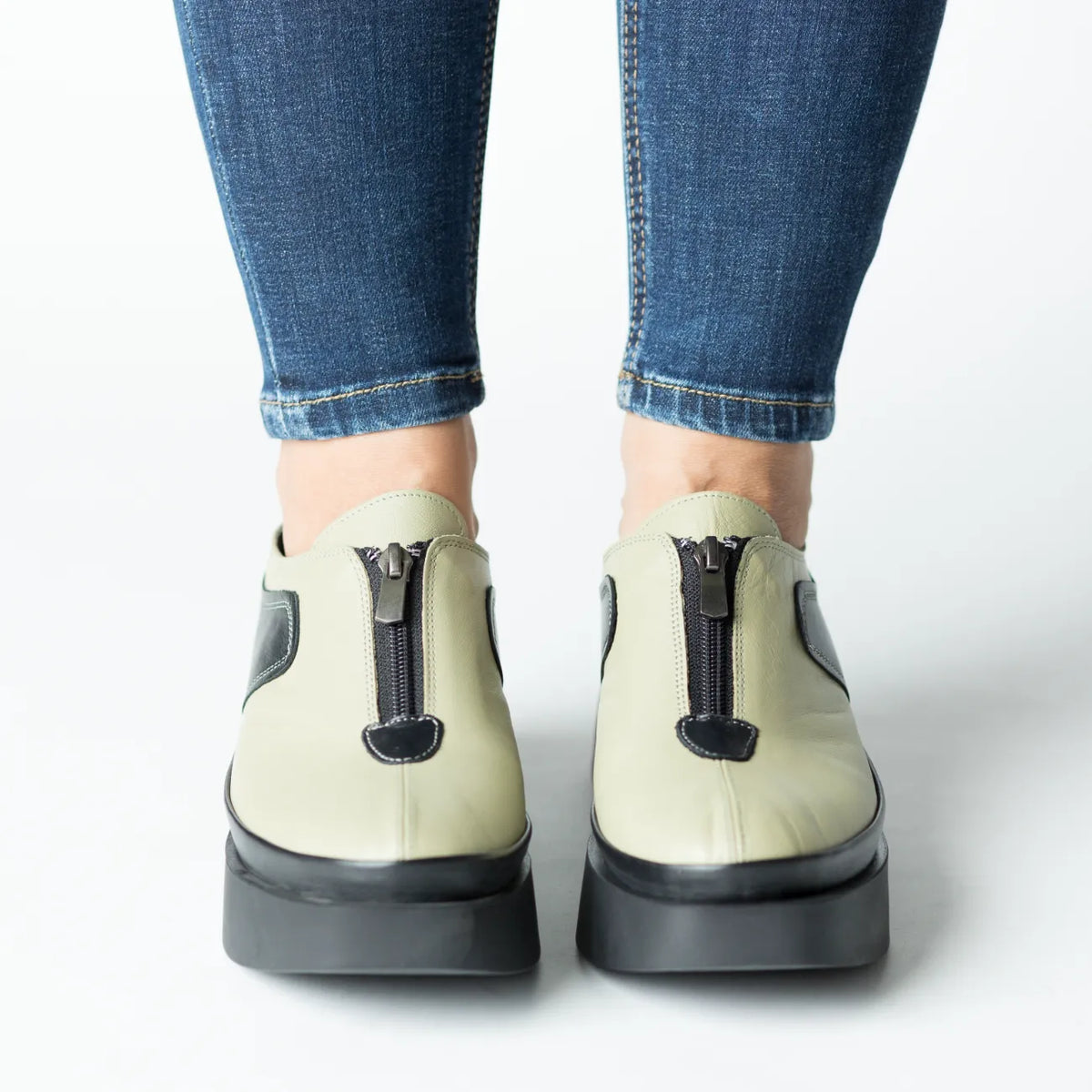 Pantofi casual dama cu fermoar Verde Fistic eleganta din piele naturala Sinergie