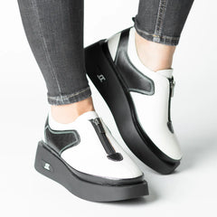 Pantofi casual dama cu fermoar Off Alb eleganta din piele naturala Sinergie