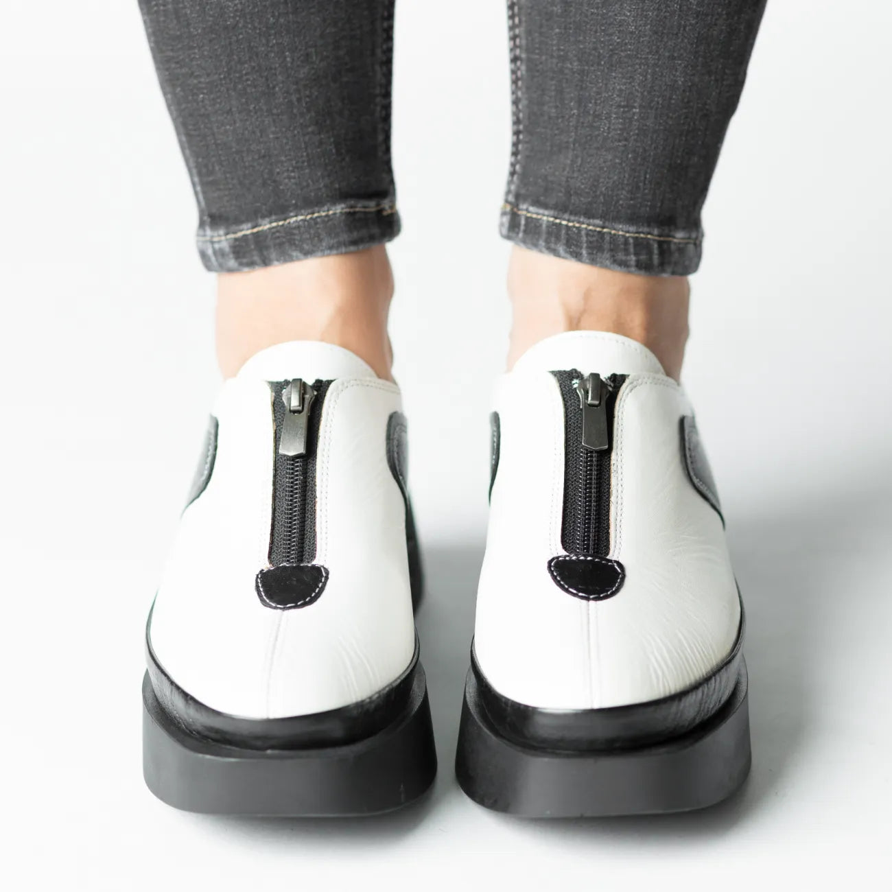 Pantofi casual dama cu fermoar Off Alb eleganta din piele naturala Sinergie