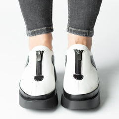 Pantofi casual dama cu fermoar Off Alb eleganta din piele naturala Sinergie