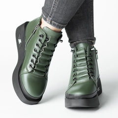 Ghete cu fermoar Verde Kaki la glezna de dama din piele naturala Belora