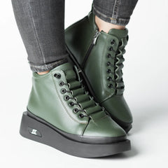 Ghete cu fermoar Verde Kaki la glezna de dama din piele naturala Belora