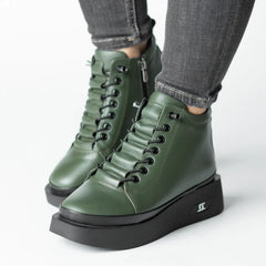 Ghete cu fermoar Verde Kaki la glezna de dama din piele naturala Belora