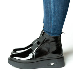 Ghete casual dama negre lucios din piele naturala Edinburgh