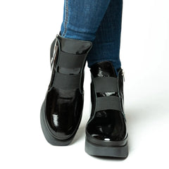 Ghete casual dama negre lucios din piele naturala Edinburgh