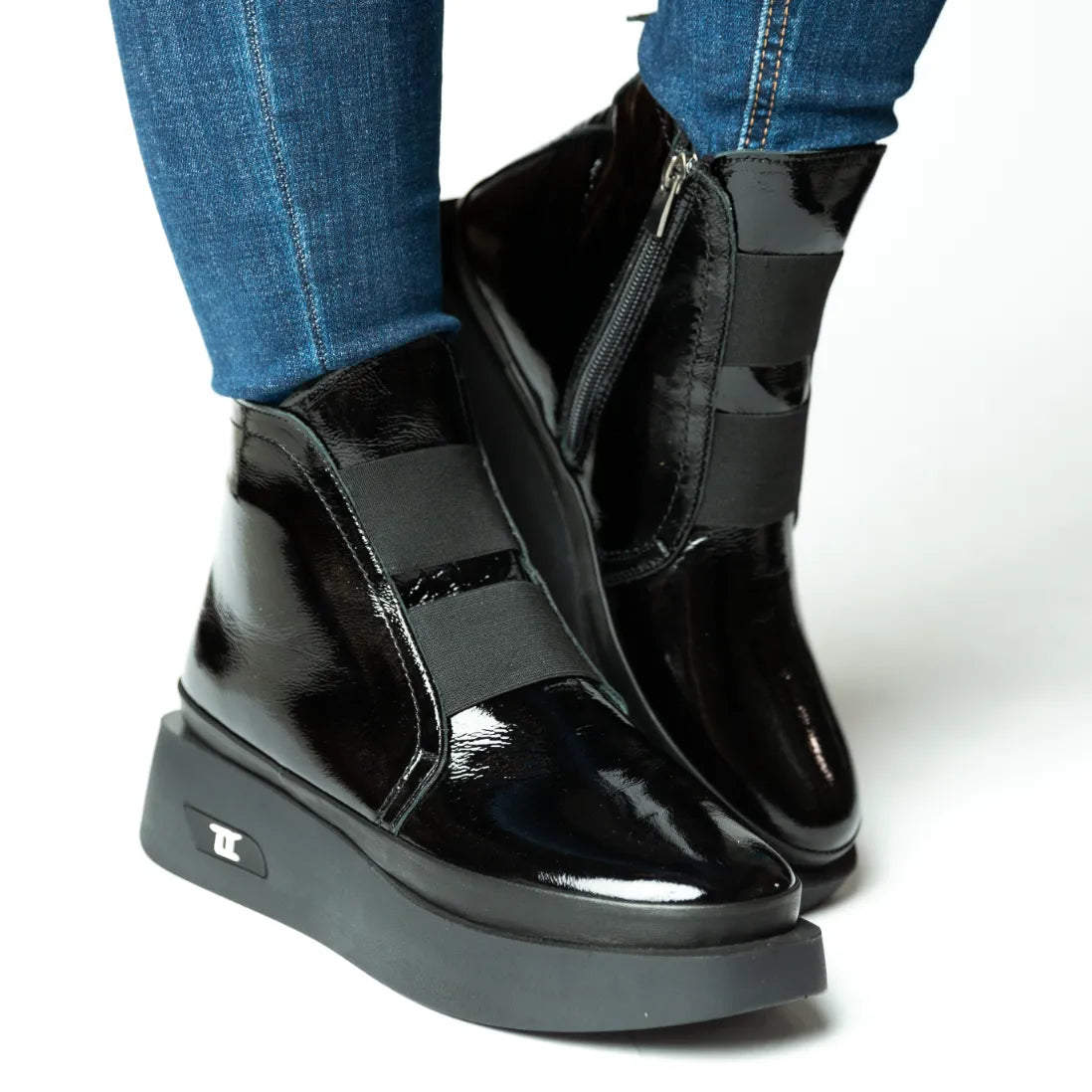 Ghete casual dama negre lucios din piele naturala Edinburgh
