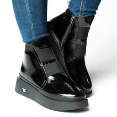 Ghete casual dama negre lucios din piele naturala Edinburgh
