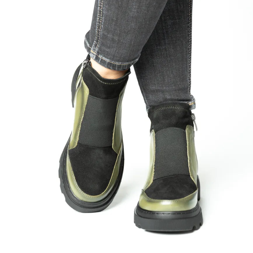 Ghete casual dama verde pistachio catifoasa din piele naturala Chelsea