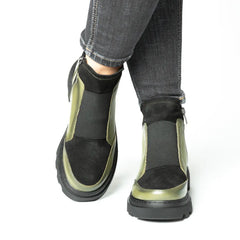 Ghete casual dama verde pistachio catifoasa din piele naturala Chelsea