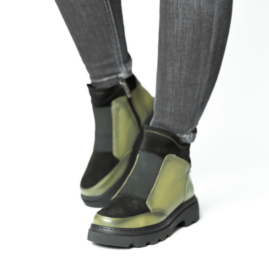 Ghete casual dama verde pistachio catifoasa din piele naturala Chelsea