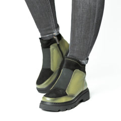 Ghete casual dama verde pistachio catifoasa din piele naturala Chelsea