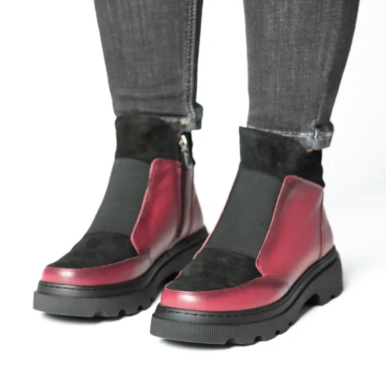 Ghete casual dama bordo catifoasa din piele naturala Chelsea