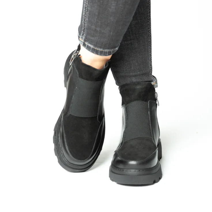 Ghete casual dama negre catifoasa din piele naturala Chelsea
