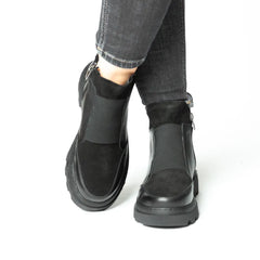 Ghete casual dama negre catifoasa din piele naturala Chelsea