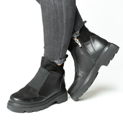 Ghete casual dama negre catifoasa din piele naturala Chelsea