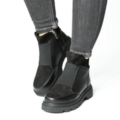 Ghete casual dama negre catifoasa din piele naturala Chelsea