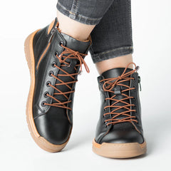 Women's ankle boots with zipper Black and brown made of genuine leather Molivo