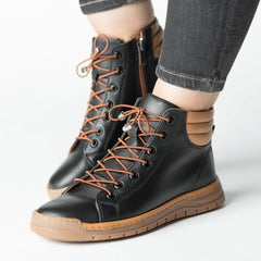 Women's ankle boots with zipper Black and brown made of genuine leather Molivo