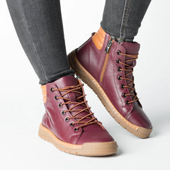 Women's ankle boots with zipper in burgundy and brown made of genuine leather Molivo