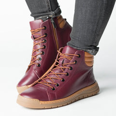 Women's ankle boots with zipper in burgundy and brown made of genuine leather Molivo